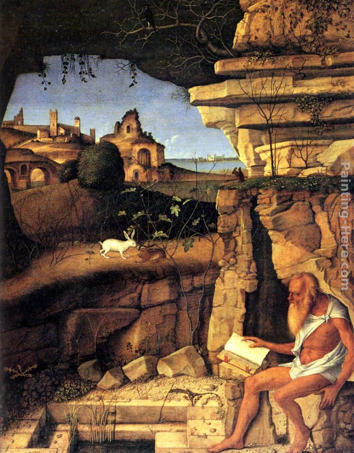 Saint Jerome Reading painting - Giovanni Bellini Saint Jerome Reading art painting